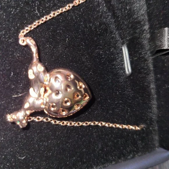 IEFRICH cheetah/blue faux sapphire heart  rosegold plated necklace in gift box - Picture 3 of 5